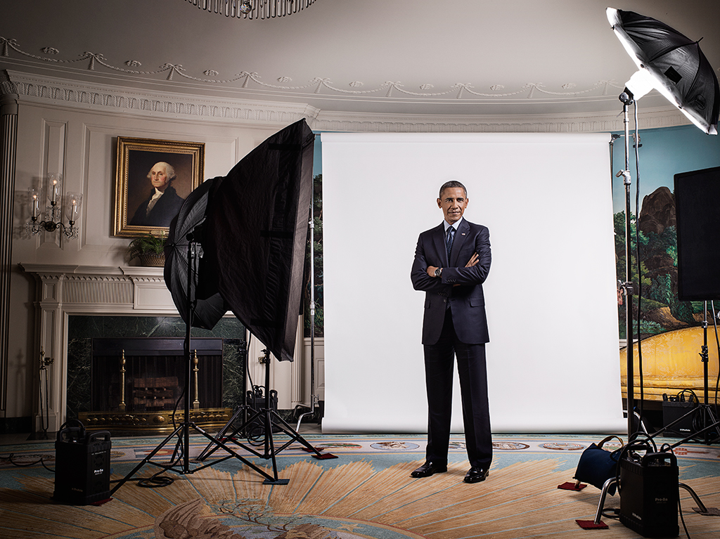 LEGACY...President Obama with the famous portrait of Washington in the background