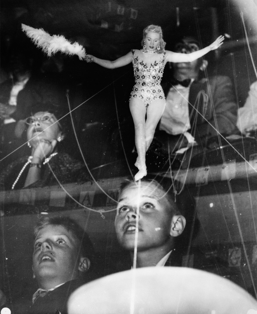 Circus performer and audience, circa 1955. Pic by Weegee © International Center of Photography.
