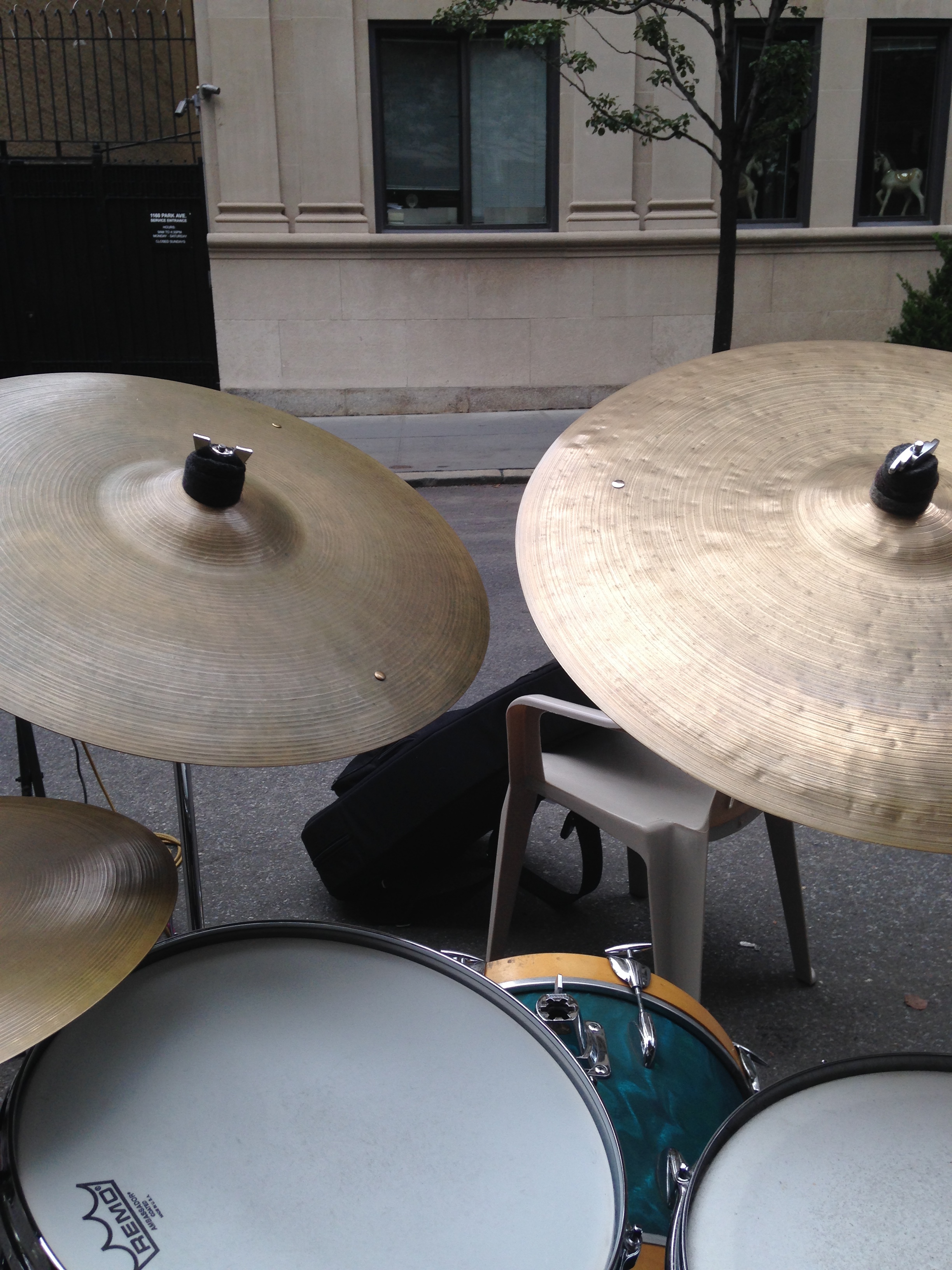 STATUS CYMBAL...view from the drum kit at an outdoor gig to celebrate a sculpture being restored