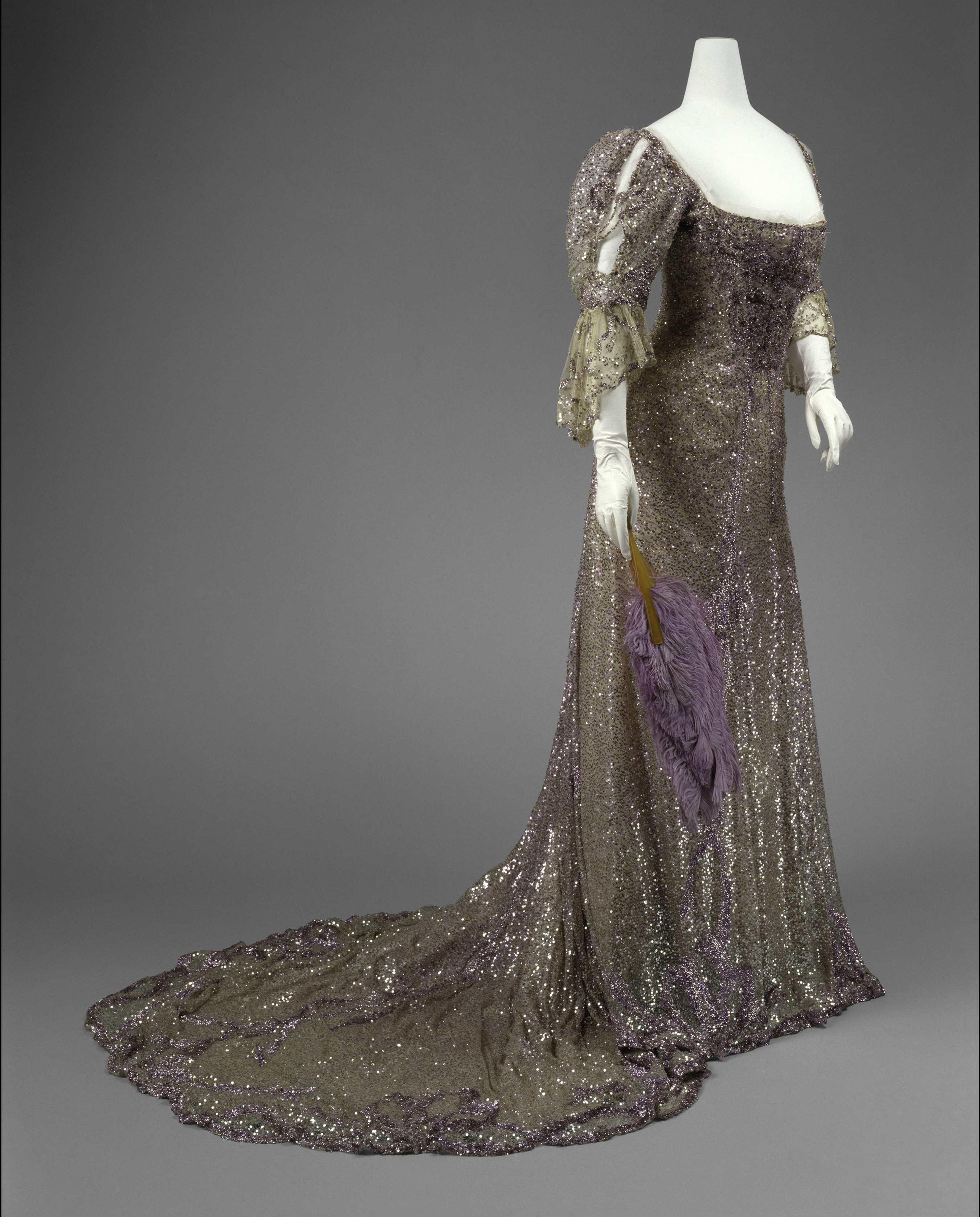 Henriette Favre (French) Evening Dress, 1902 Worn by Queen Alexandra (British, born Denmark, 1844–1925) Mauve silk tulle, sequins