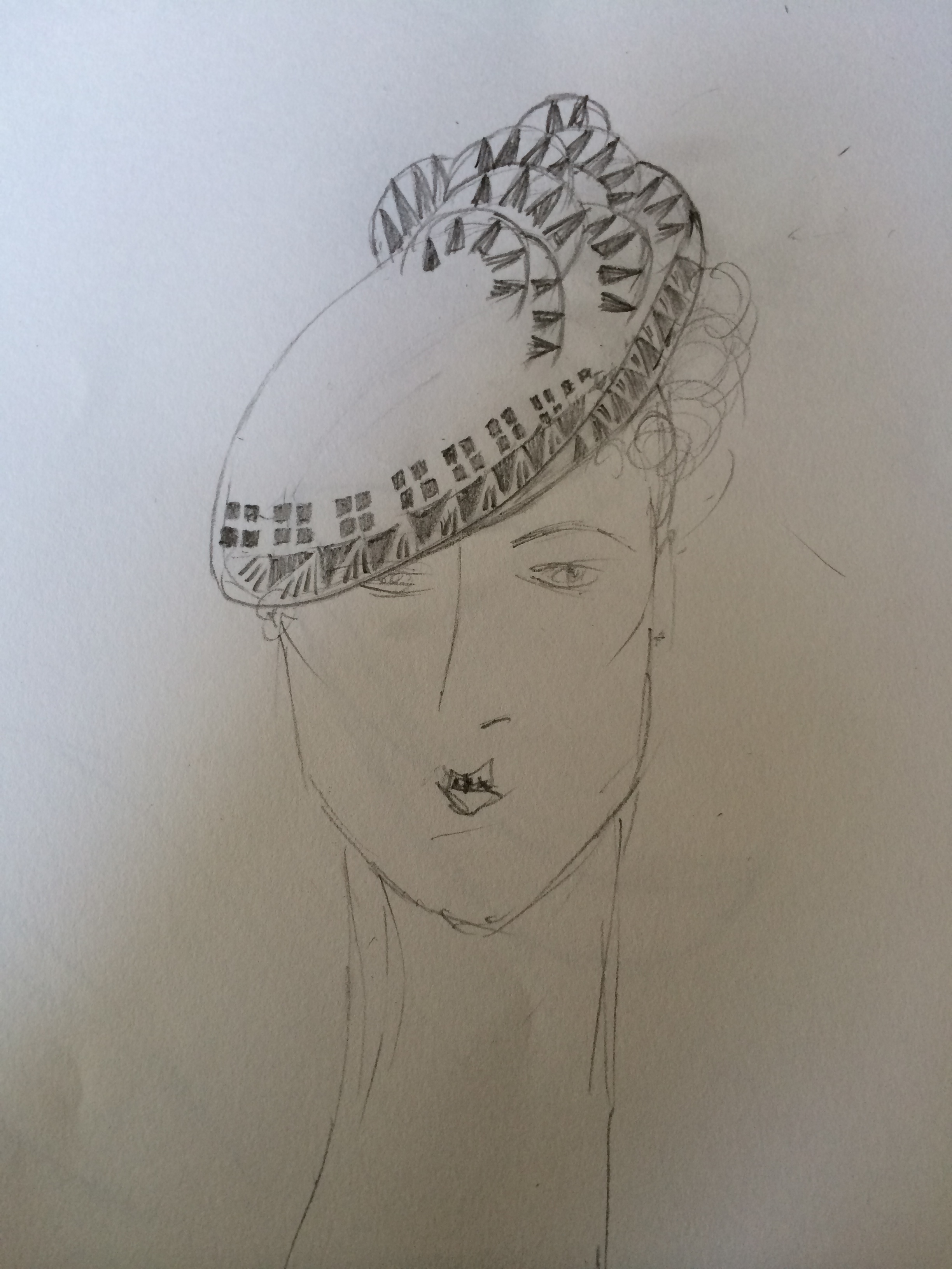 SKETCH...the original drawing of the Chrysler hat, by Boo Paterson