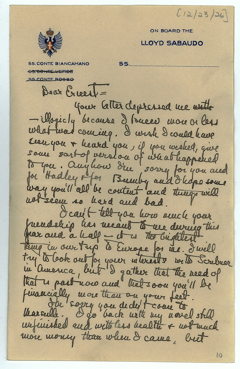 FRIEND...F. Scott Fitzgerald letter to Hemingway in 1926. Pic: JFK Presidential Library and Museum. 